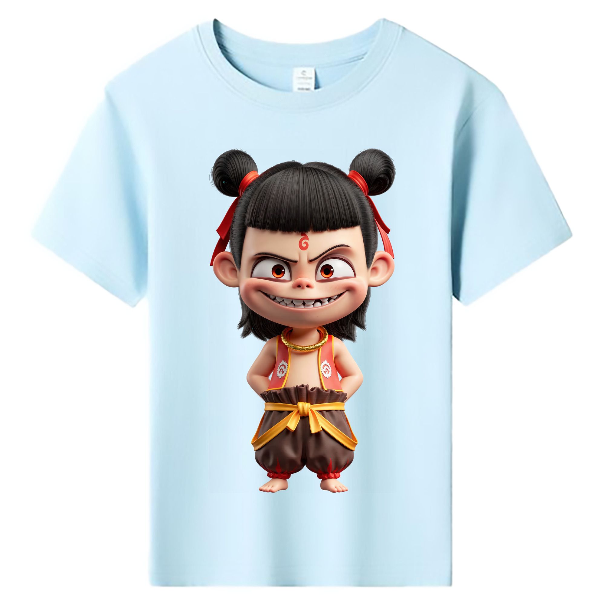 （画像用） Ne Zha 2 ナタ 魔童の大暴れ 綿100％キッズTシャツ（フロントプリント）